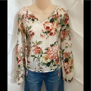 Cream Floral Peasant Blouse